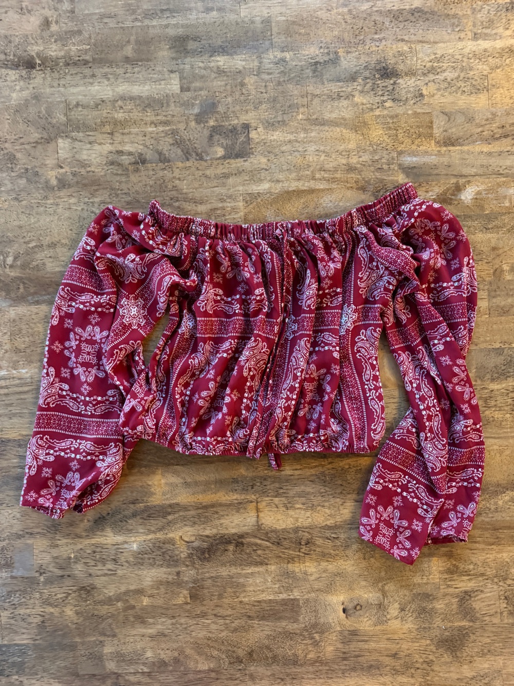 Altar’d State  Red Bandana-Print Off-Shoulder Crop Top